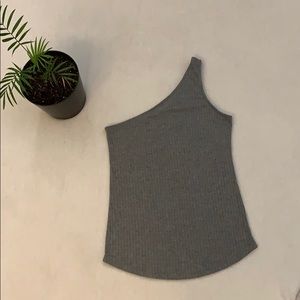 Grey knit off the shoulder tank